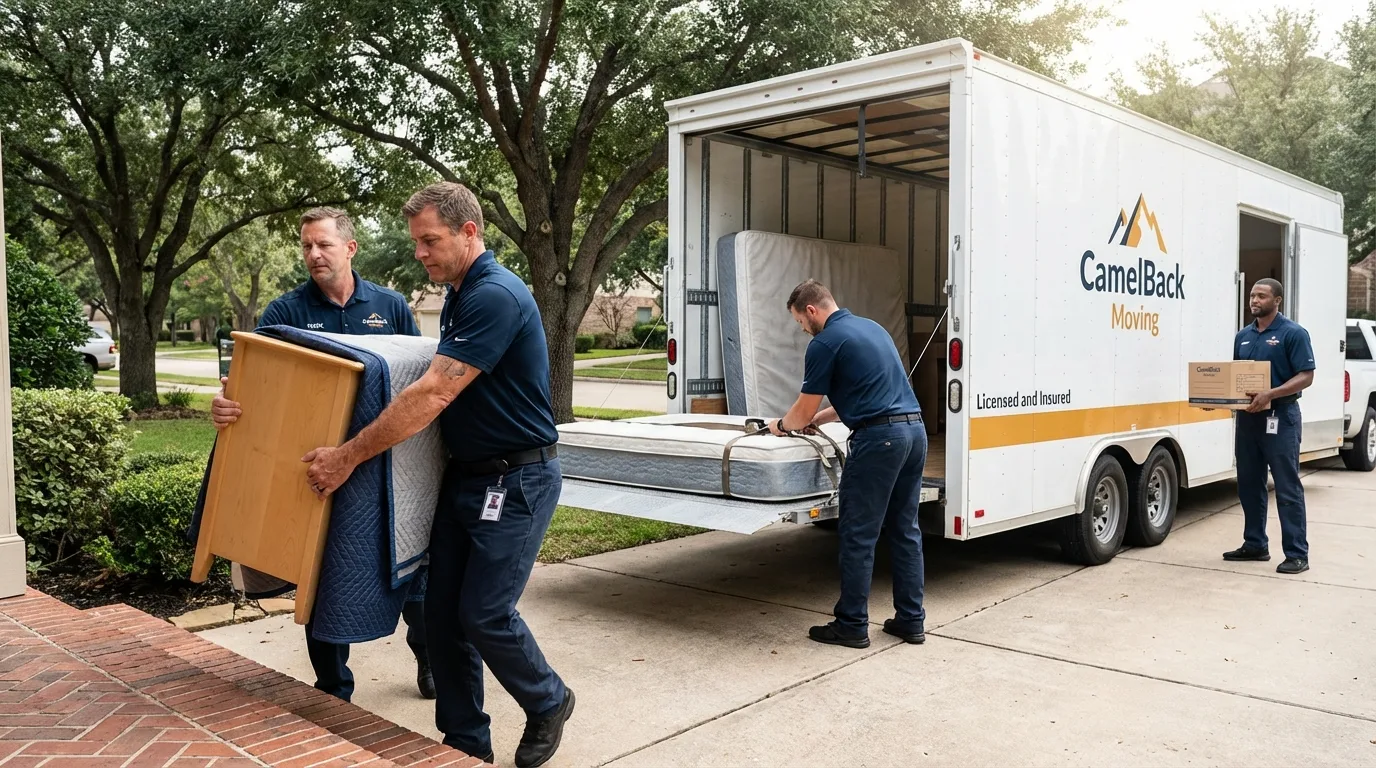 Crew loading residential truck for cross-state move from Broadalbin, NY